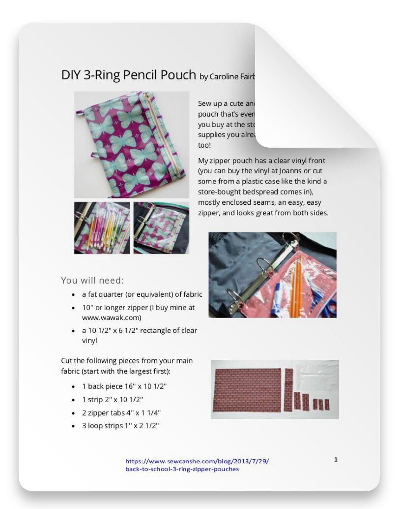 3 RING PENCIL POUCH SEWING PATTERN